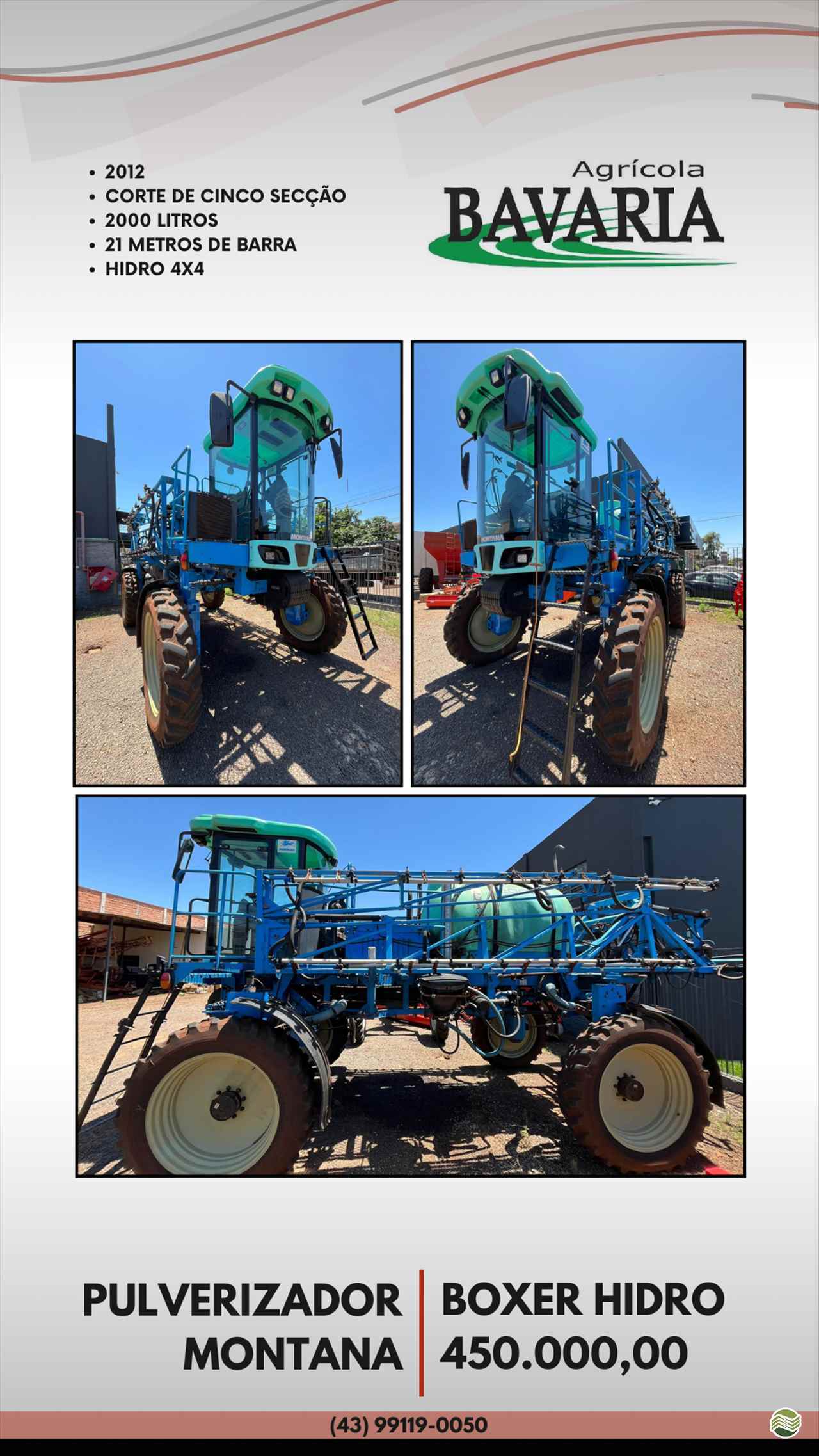 PULVERIZADOR MONTANA BOXER 2000 Tração 4x4 Agricola Bavaria ROLANDIA PARANÁ PR